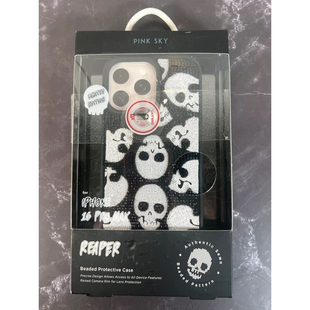 Pink Sky Reaper Skull Beaded iPhone 16 Pro Max Case Limited Edition
